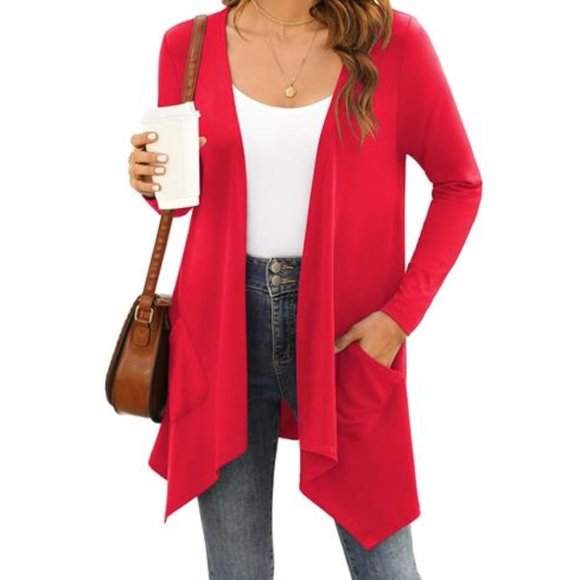 Red Cardigan With Pockets Medium Lightweight Sweater Womens Fashion Fall Trends - Picture 1 of 4